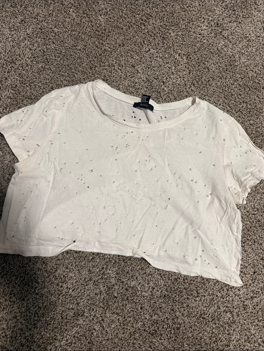 Forever 21 White Distressed Crop Tee